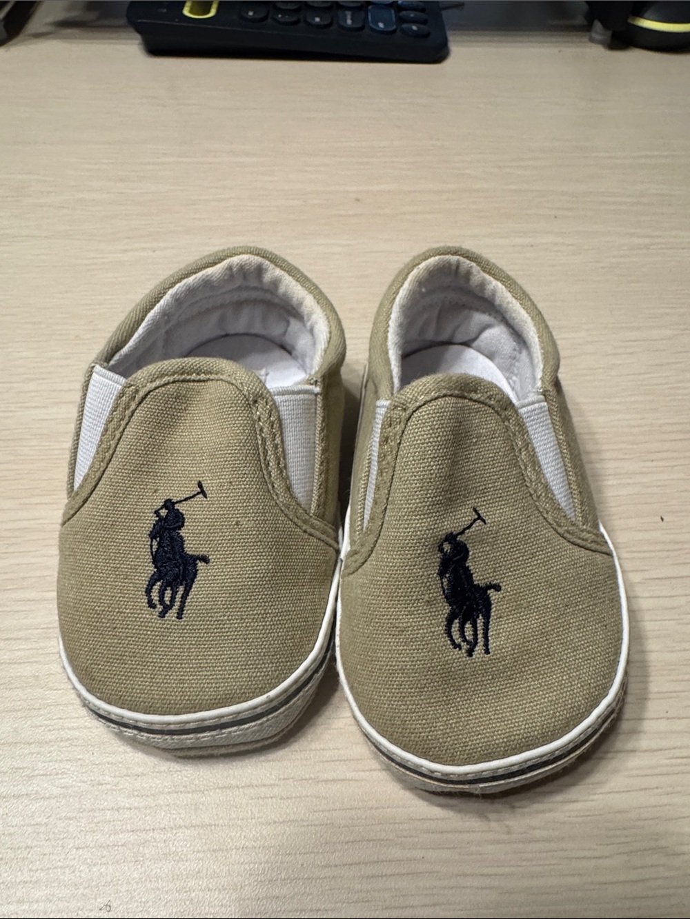 Polo by Ralph Lauren Baby Tan and Navy Slip-On Canvas Sneakers